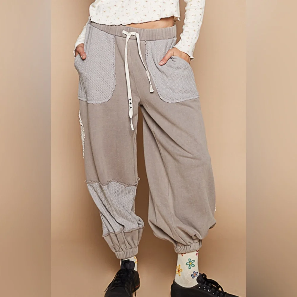NWT POL Boho Crochet Doily Patchwork Jogger Sweats Sweat Pants Joggers Grey - Picture 6 of 13